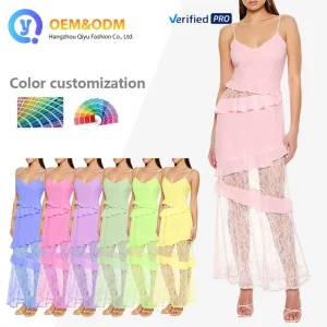 2026 QY OEM Lace Contrast Modest Sweet Floral Party Long Gown Elegant Women Night Evening Ladies Girls Casual Women's Dresses