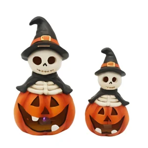 Cheap and-Painted Ceramic Skull with Cloak on Black Pumpkin – Halloween Decor HDFS8131 Factory, Factories