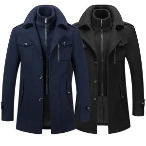 Custom XH-Fashion OEM ODM 2-in-1 Faux Inner Knit Wool Overcoat