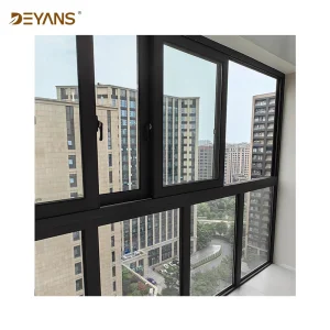 Ventana oscilante de aluminio negro con doble acristalamiento