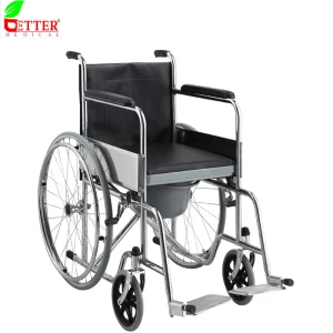Chrome Steel Foldable Commode Wheelchair Wtih Fixed Footrest