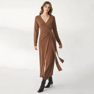 100% Cashmere Knitted Wrap Sweater Dress