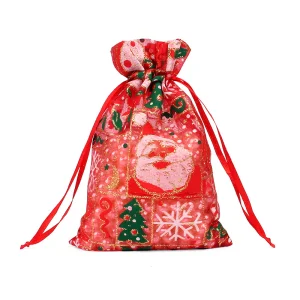 Custom Packaging Fashion Personalized Silk Jewellery Microfiber Shinning Printed Christmas Snowman Small Pouch Gift Bag Drawstring Cosmetic Bag Jewelry Pouch