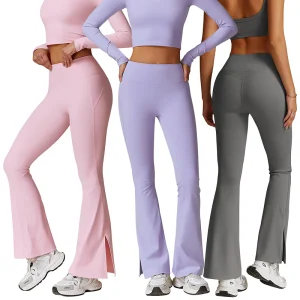 Pantalones de yoga de mujer de cintura alta con control de abdomen, pantalones casuales de fitness acampanados de fábrica al por mayor