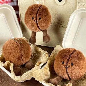 Cute Embossed Cartoon Coffee Bean Plush Keychain