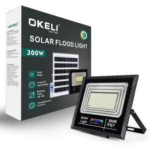 OKELI High Lumen Outdoor Waterproof Smd Ip65 25 40 60 100 200 300 Watt Remote Control ABS Solar Led Flood Light Floodlight