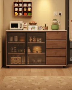 Solid Wood Tall Sideboard Buffet Cabinet