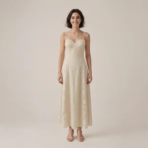 Women Ivory Lace Panel Maxi