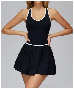 Vestido de Tênis Feminino de Alta Qualidade para Esportes ao Ar Livre, Corrida, Fitness, Academia, Conjunto Falso de Duas Peças, Saia com Shorts Embutidos, Antiexposição, OEM, Atacado, Roupas Personalizadas