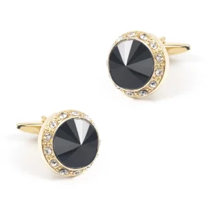 Fashion Round Shaped Black Golden Cufflinks