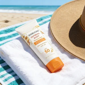 OEM ODM Lightweight Water Resistant 80 Mins SPF 50 High UV Protection Oatmeal Body Sunscreen Lotion Long Lasting Moisturizing