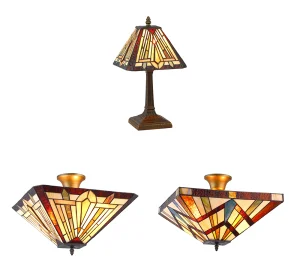 Vintage Mission Table Lamp Stained Glass in Tiffany Style Mayan Pyramid