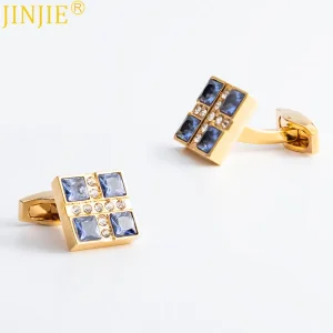 Custom High Quality Gold Sapphire Men's Wedding Unisex Suit Party Business French Shirt Cufflinks CS0101 Exporter, Exporters