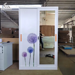 Sliding Wardrobe Closet 2 Door Cabinet with Mirror Metal Wardrobe Bedroom Steel Cupboard