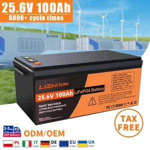 25.6V 100ah 200ah 300ah Lithium Iron Phosphate Battery Solar Energy System 24V LiFePO4 Battery Pack