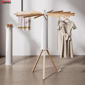 Sanipro Solid Wood Octopus Shape Portable Foldable Garment Drying Rack Household Floor-Standing Retractable Clothes Hanger