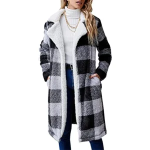 Women's Fashion Winter Coats Fuzzy Fleece Long Sherpa Hooded Jackets Button Down Faux Fur Warm Outerwear