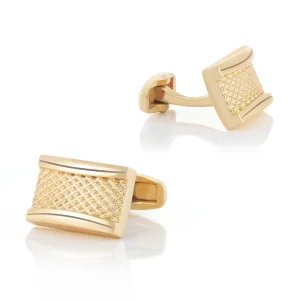 OEM Laser Metal Engraving Rectangle Shaped Premium Grid Cufflinks Gold Plated CLW0007-G Factories, Exporter