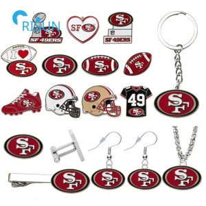 Rugby Football NFL Sf San Francisco 49ers Cap Hat Tie Tack Pin Earring Necklace Cufflink Tie Clip Bar Refrigerator Magnet Keychain Keying Badge Enamel Lapel Pin