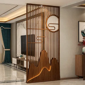 Wholesale Modern Chinese Style Room Divider with LED Lighting - Laser-Cut Wooden Screen for Living Room, Office, or Entryway (CN Supplier)
