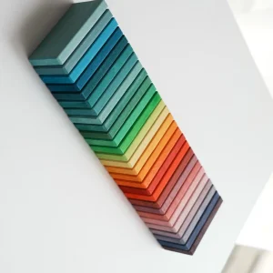Wooden Stacking Toys Rainbow Domino Cubes Lime Wood Handmade Stain Color Sorting for Kids Creative Play