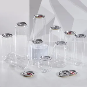 Empty Custom PET 250Ml 350Ml 450Ml 550Ml Transparent Clear Round Plastic Juice Cans To Seal Wholesale