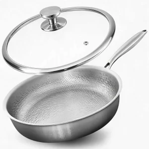 Titanium Pan, 12 Inch Pure Titanium Hammered PRO Frying Pan with Lid, Non-Toxic Skillet for Cooking, Pfas/Pfoa/PTFE Free Cookware, Dishwasher&Oven Safe, Kitchen