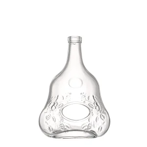 China 700 ml unique shape flat glass liquor bottle
