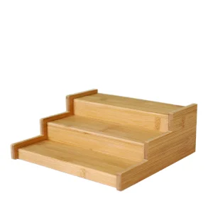 3-Tier Expandable Glossy Bamboo Spice Rack Organizer Eco-Friendly Modern Rectangle Multifunction Kitchen Storage Boxes Bins