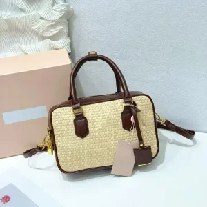 حقيبة كتف نسائية صيفية مصنوعة من القش، مقاومة للماء، صديقة للبيئة، بتصميم مدمج، حقيبة يد للبولينغ