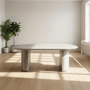 Wabi Sabi Oval Dining Table Fiberglass FRP Travertine Look Dining Room Table Modern Minimalist Home Furniture 6-8 Seater