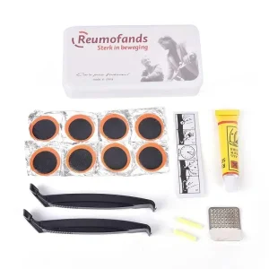Kit de Reparação de Pneus de Bicicleta com Cola Conjunto Portátil de Reparação de Pneu com Patches, Alavancas, Lima e Cola Ferramenta de Reparação de Câmara de Ar para MTB e Bicicleta de Estrada