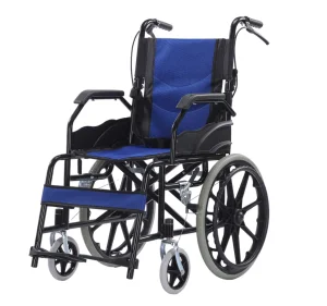 Adjustable Portable Folding Manual Lightweight Sleek Blue Board Wheelchair