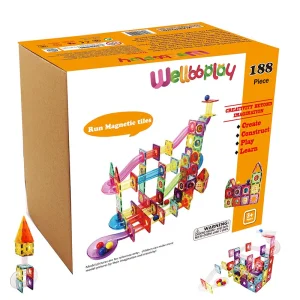 188pcs STEM Magnetic Plastic Building Block Toys Car Race Track Marble Run Tile With Ball for Kids Construction Building Tiles