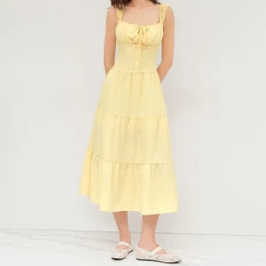 Vestido Casual Fashionável de Decote Quadrado