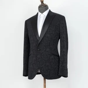 Made Custom Tailored Bespoke MTM High End Groom Men's Black Satin Jacquard Suits Tuxedo Formal Wedding Blazers for Groom