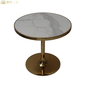 Modern Design Contract Furniture Round White Marble Coffee Table with Metal Base