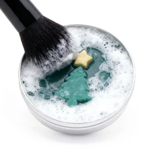 Beauty Christmas Tree Private Label Custom Vegan Wholesale Solid Makeup Brush Cleaner Soap With Silicone Pad Tin Box Cleanser