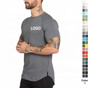 Custom Men Longline Hipster Gym Muscle Bodybuilding Short Sleeve Cotton T-shirt Casual Blank Slim Round Neck T Shirts