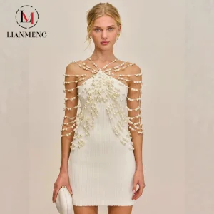 Faux Pearl Embellished Mini Dress