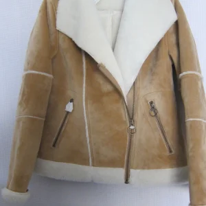 Winter Women Faux Suede Leather Jacket Wool Fur Outer Wear
