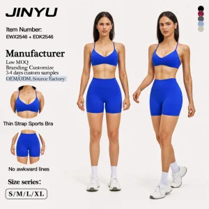 JINYU ODM/OEM Women's Gym Workout Set V-neck Supportive Sports Bra and High Waist Butt Lifting Shorts Yoga Activewear Set