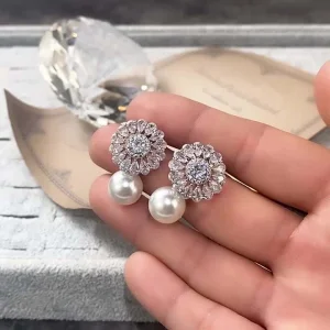 New Baroque Flower Zircon Pearl Earrings