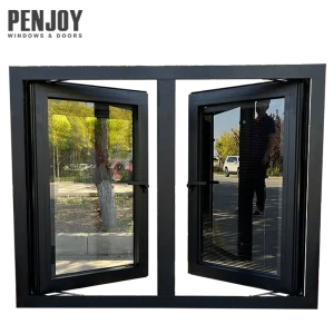 Penjoy Aluminum Alloy Modern Swing Casement Windows With Double Glazed Triple Insulated Glass Heat Insulation Fiberglass Screen