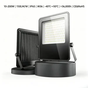 LED Flood Light 10-200W 150LM/W IP65 IK06 Outdoor Stadium Floodlight with 270&deg; Bracket -40℃~+50℃ CE RoHS