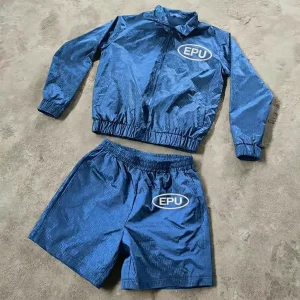 Custom LOGO Two Piece Nylon Jogger Polyester Windcheater Zip up Jacket and Short Set Unisex Embroidery logo Men's Tracksuit