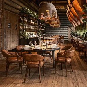 Nordic Design Commercial Catering Hotel Leisure Armchair Banquet Wooden Restaurant Furniture Bistro Bar Dining Table Chairs Set
