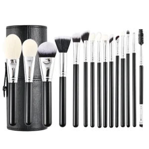 15PCS Conjunto de Pincéis Cosméticos de Cabelo Sintético com Cabo de Madeira para Mistura de Maquiagem
