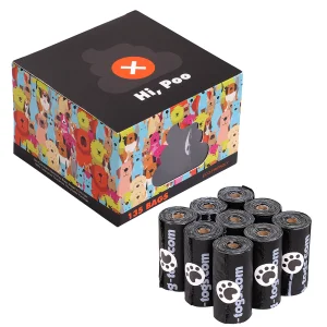 135-Piece Bio-degradable Leak-Proof Dog Waste Bags Black 33x23cm Polyethylene 9 Rolls (15 Per Roll)-Portable for Dogs