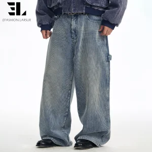 LARSUR Custom Factory Cotton Heavy Distress Wash Faded Corduroy Cargo Pants Baggy Straight Without Knee Carpenter Corduroy Pants